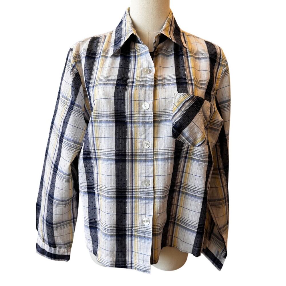 Vintage 90s Woman New Direction Metallic Shimmer Plaid Dobby Shirt Medium